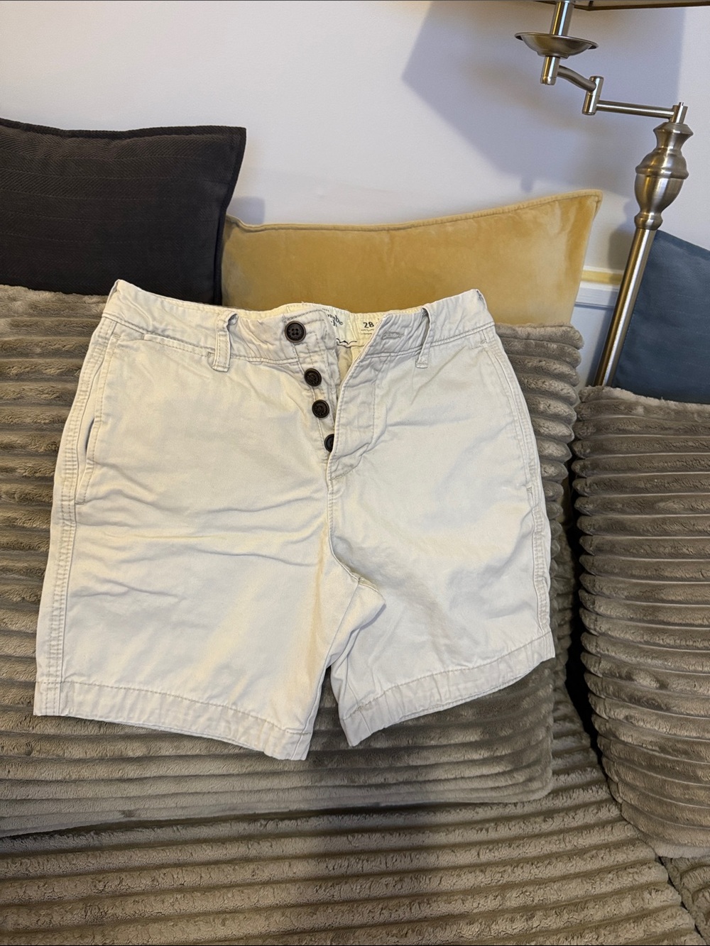 Abercrombie & Fitch Men's Button-Fly Shorts in Light Cream